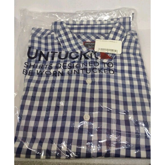 New Untuckit Women's Size 2 Belleza Gingham Checkered Button Down Shirt Navy - Picture 2 of 5